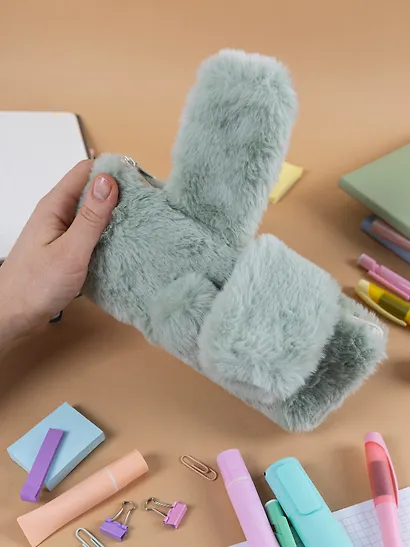 Пенал-косметичка из искусственного меха с подкладкой "Rabbit", светло-серый, Yoi - фото 14