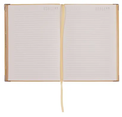 Ежедневник недат. А6+ 160л "Анро" желтый, кожзам, интегр.переплет, тисн.фольгой, металл.уголки, закругл.углы, офсет, справ.мат-лы, ляссе, инд.уп - фото 7