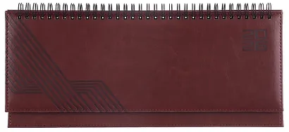 Планинг дат. 2026г. 64л 310x130 мм "Сариф" коричневый, кожзам, тв.переплет, обл.поролон, блинт.тиснение, офсет, настольный, откр.евроспираль, справ.мат-лы, инд.уп - фото 1