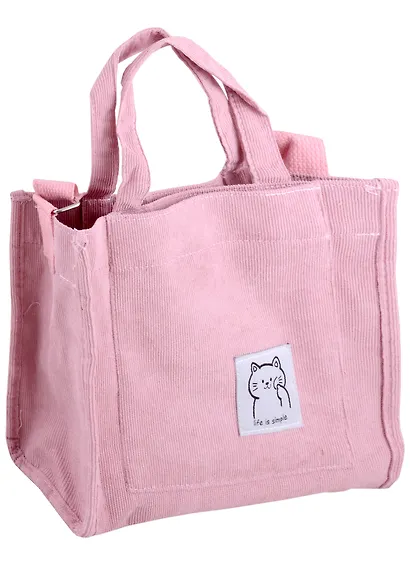 Сумка мини-шоппер с кнопкой кросс-боди розовая (вельвет) (25х23) - фото 2