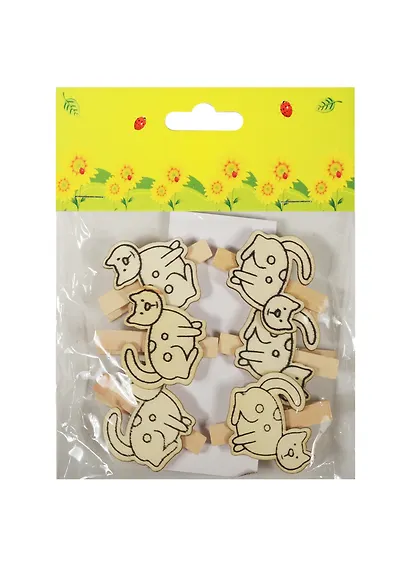 Набор для творчества, Набор прищепок Коты 6 шт в блистере - фото 1