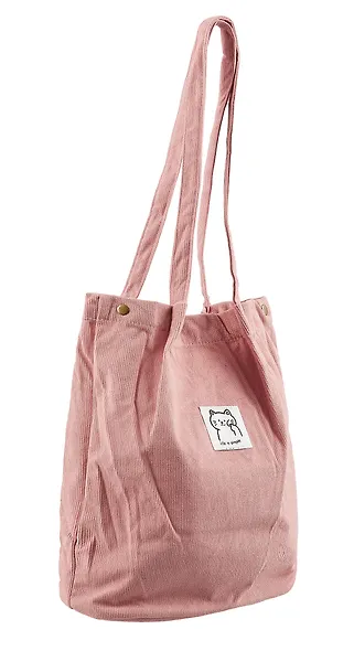 Сумка-шоппер с кнопкой розовая (вельвет) (33х31) (12-HanMa-756) Bookvalno - фото 3