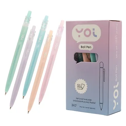 Ручки шариковые автоматические синие 24 штук "Pastel" 0,5 мм, в ассортименте, Yoi - фото 6