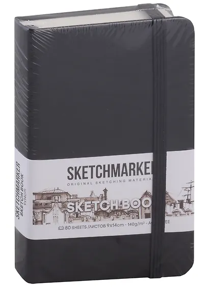Скетчбук 9*14 80 листов "Sketchmarker" черный, нелинованный, 140г/м2, слоновая кость - фото 1