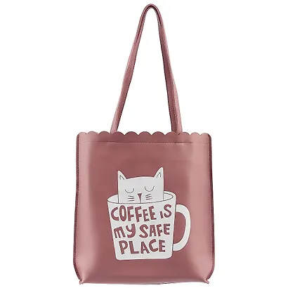 Сумка на молнии с волнистым краем Кот в чашке(кожзам)(35х30) - фото 1