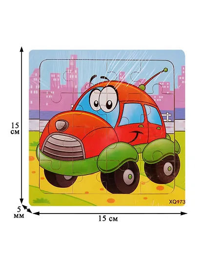 Деревянная пазл-рамка Рыжий кот Машинка 16 элементов 15х15см ИД-9963 - фото 2