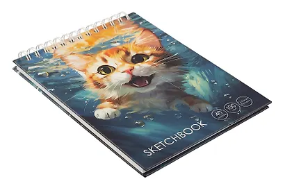 Скетчбук А6+ 40л "Довольный котик" 100г/м2, мат.ламинация, евроспираль, 7БЦ, офсет - фото 3