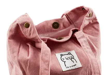 Сумка-шоппер с кнопкой розовая (вельвет) (33х31) (12-HanMa-756) Bookvalno - фото 5