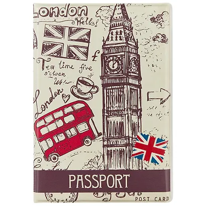 Обложка для паспорта London Зонтик шляпа усы (ПВХ бокс) - фото 1