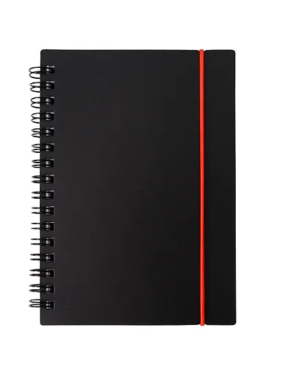 Записная книжка А6 80л кл. "Favorite Black. No 4" спираль, пласт.обл., резинка - фото 1