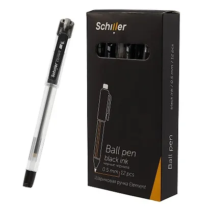 Ручки шариковые черные 12 штук "Element" 0,5 мм, Schiller - фото 6
