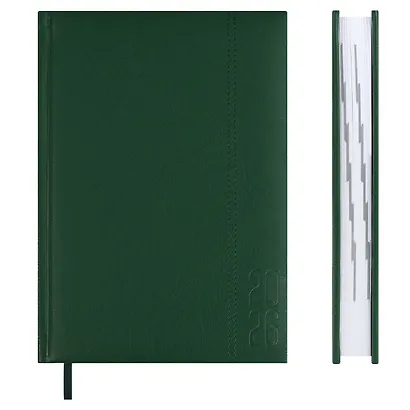 Ежедневник дат. 2026г. А5 176л "Наппа" зеленый, кожзам, тв.переплет, обл.поролон, блинт.тиснение, офсет, справ.мат-лы, ляссе, инд.уп - фото 2