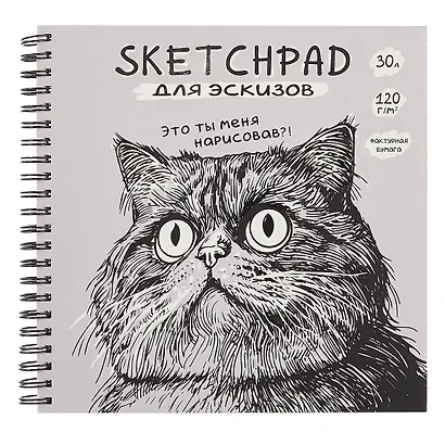 Скетчбук 190*190 30л "Кот" 120г/м2, мел.картон, выб.лак, евроспираль - фото 1