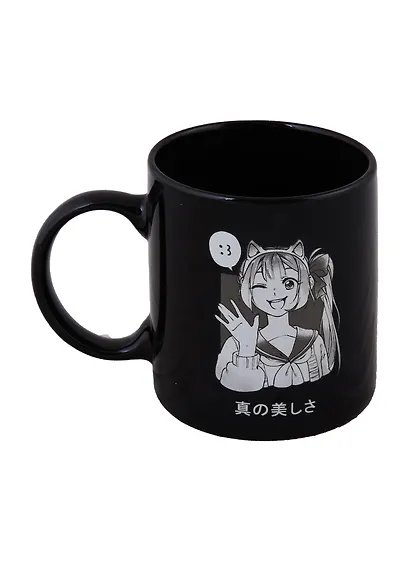 Кружка Аниме Девушка с ушками (Сёдзё) (черная) (керамика, деколь) (330мл) (коробка) - фото 2