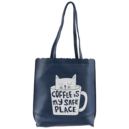 Сумка на молнии с волнистым краем Кот в чашке(кожзам)(35х30) - фото 4