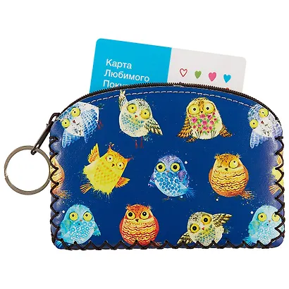 Кошелек на молнии Совы на синем фоне (9х13) (кожзам) - фото 2