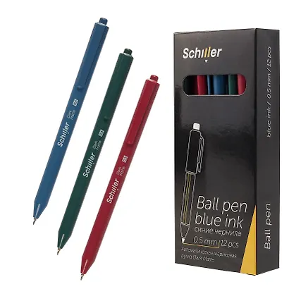 Ручки шариковые автоматические синие 12 штук "Dark Matte" 0,5 мм, в ассортименте, Schiller - фото 6