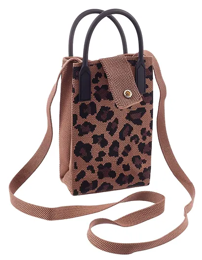 Сумочка вязаная с застежкой Леопардовый принт (коричневая) (12х18х6) (текстиль) - фото 3