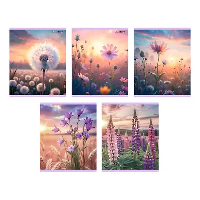 Тетрадь 96л кл. "Цветочное поле" мел.картон, тиснение фольгой "Серебро", офсет 60г/м2, ассорти - фото 1