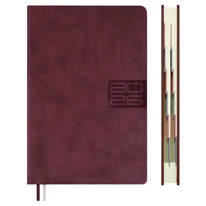 Ежедневник дат. 2026г. А5 176л "Тиволи глосс" бордовый, кожзам, тв.переплет, блинт.тиснение, офсет, справ.мат-лы, вырубка, закругл.углы, 2 ляссе, инд.уп - фото 2