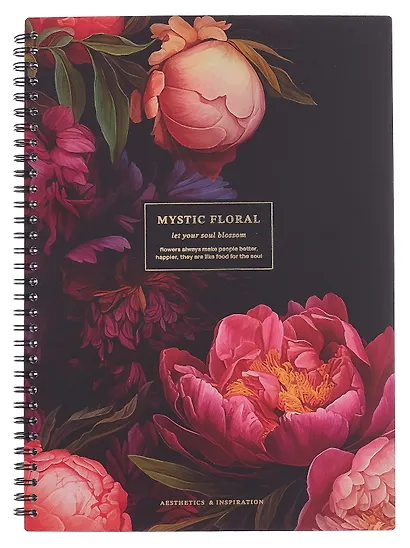 Тетрадь А4 96 листов в клетку "Blossom. Peonies on black", на спирали - фото 1