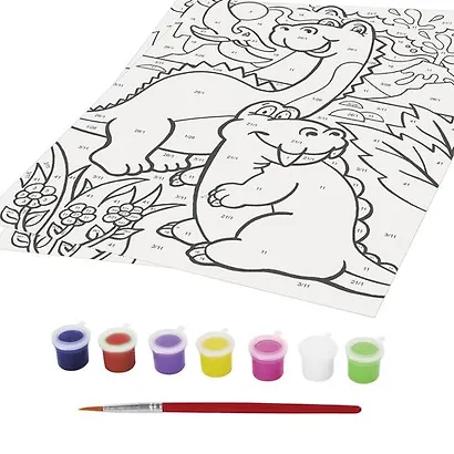 Раскраска по номерам А4, ЮНЛАНДИЯ Динозавры, с акриловыми красками, на картоне, кисть, 661595 - фото 3