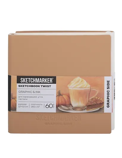 Скетчбук 12*12 60 л "Sketchmarker" Graphic&Ink белый, 140г/м2, кремовая бумага + 40 л бежевый, 200г/м2, белый офсет, мягк. обл. - фото 1