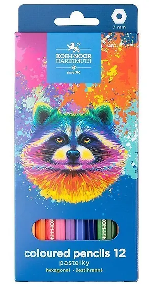 Карандаши цветные 12цв "Racoon" к/к, подвес, Koh-I-Noor - фото 1