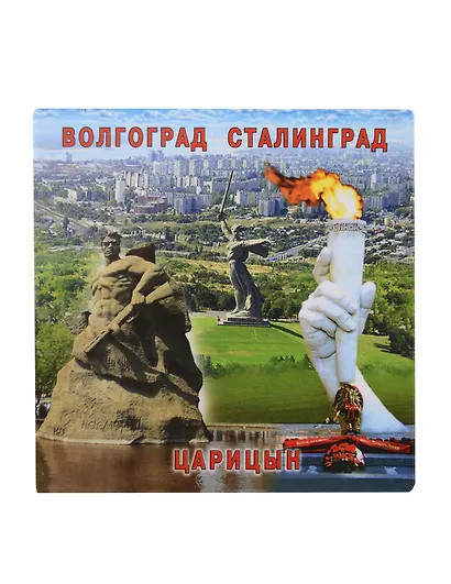 Магнит Волгоград Вечный огонь-Родина-мать зовет - Стоять насмерть!- Панорама города (квадр.мет.) (02-4-80K7) - фото 1