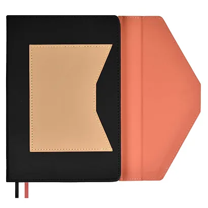 Ежедневник недат. А5 160л "Руффо" чёрный, розовый, бежевый, иск.кожа, тв.переплет, офсет, ляссе - фото 4