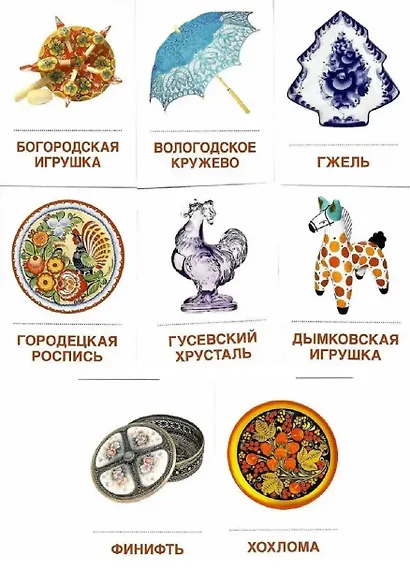 Народные промыслы. 16 раздаточных карточек с текстом на обороте (на русском и английском языках) - фото 2