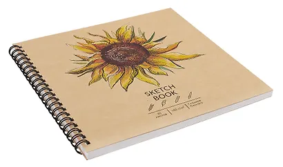 Скетчбук 190*190 30л "DRAFT and CRAFT. Sunflower", 180г/м2, обложка крафт картон, евроспираль - фото 3