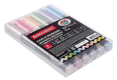 Маркеры меловые 06цв "POP-ART" металлик, 5.0мм, влагостир., Brauberg - фото 2