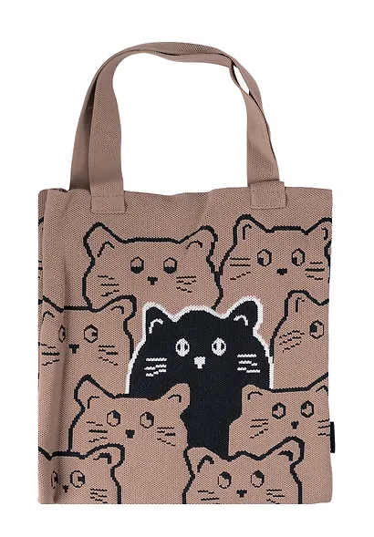 Сумка-шоппер вязаная Котики паттерн (коричневая) (38х32) (12-12721-202411-B19) Bookvalno - фото 1