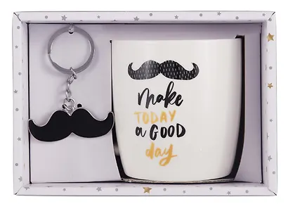 Подарочный набор Кружка и брелок-усы Make today a Good day (коробка) (керамика) (12-topsun-202409-01) - фото 1