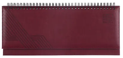 Планинг дат. 2026г. 64л 310x130 мм "Сариф" бордовый, кожзам, тв.переплет, обл.поролон, блинт.тиснение, офсет, настольный, откр.евроспираль, справ.мат-лы, инд.уп - фото 1