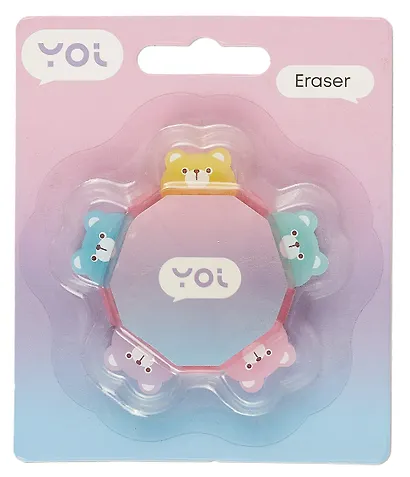 Ластик 5 штук "Мишки", в держателе, блистер, Yoi - фото 2