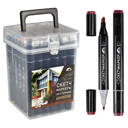 Маркеры для скетчинга Fenix-Art, "Архитектура" двухсторонние, 36 цветов - фото 1