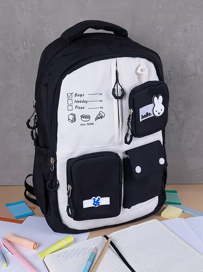 Рюкзак школьный, подростковый черно-белый "Кролик", Yoi - фото 14