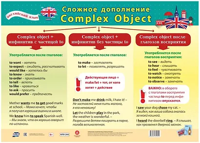 Учебный плакат "Английский язык. Сложное дополнение" (Формат А2) - фото 1