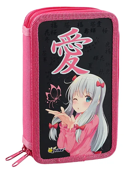 Пенал 2 отделения "Аниме с бабочкой" 19*11, молния - фото 1