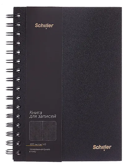 Записная книжка А6 100 листов в точку, на спирали, черная, Schiller - фото 1