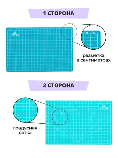 Коврик для резки А3 защитный, трехслойный, бирюзовый, Малевичъ - фото 3