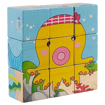 Кубики Подводный мир 9 шт на блистере (дерево) - фото 1