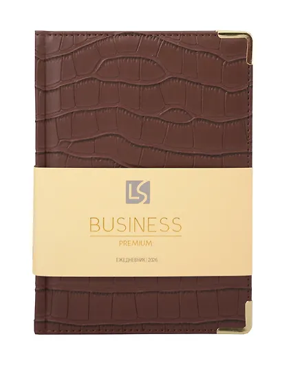 Ежедневник дат. 2026г. А5 176л "Business Premium. Impact" темно-коричневый, 7Б, иск.кожа, обл.поролон, тв.переплет, мет.уголки, тонир.блок, зол.торец, справ.мат-лы, 2 ляссе, инд.уп - фото 1