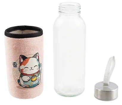Бутылка в чехле велюр Котик Манэки-нэко (бэби) (стекло) (300мл)(12-7599-MN1) - фото 9