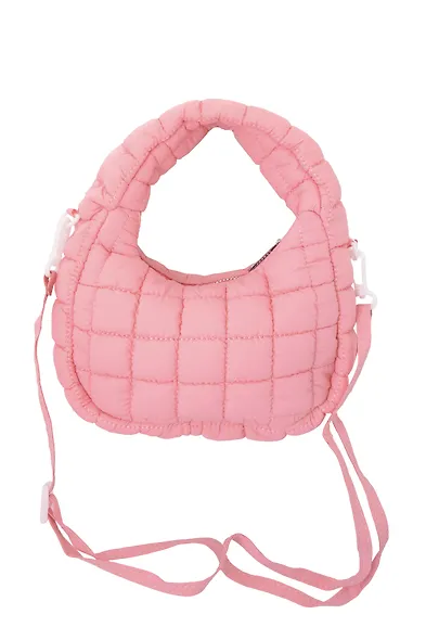 Сумка-хобо дутая (розовая) (текстиль) (23х13) (12-Lanxi-A9) - фото 1