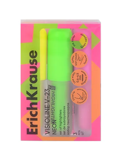 Текстовыделители «Visioline V-23 Neon» 3 цвета, Erich Krause - фото 1