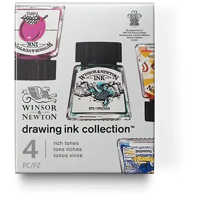 Тушь художественная 4 цв по 14мл (ультрамарин, пурпурный, желтый канареечный, виридиан), к/к, Winsor&Newton - фото 5