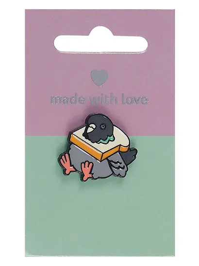 Набор металлических значков (3шт.) (Значок Голубь с хлебом Значок Гусь Значок Котик Манэки-нэко) (металл) - фото 7